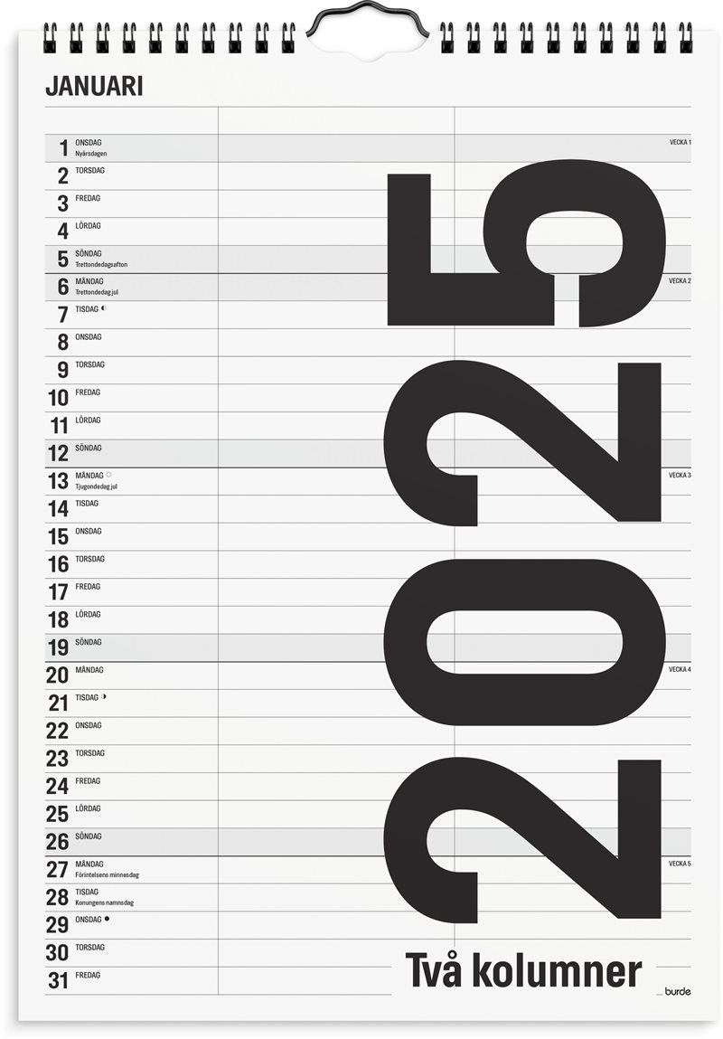 Familjekalender 2025 Black and white 2 kolumner