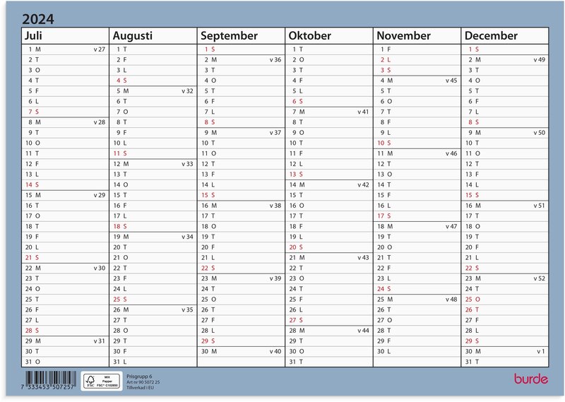 Väggkalender 24/25 Väggblad A4