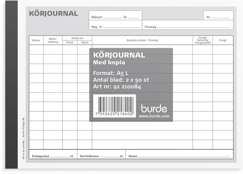 Körjournal A5L med 1 kopia 2 x 50 blad